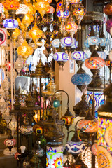 Fototapeta na wymiar Turkish decorative lamps for sale on Grand Bazaar at Istanbul, Turkey