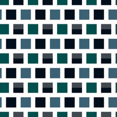 Seamless pattern simple style square geometry brick pattern line up in three colors, in blue green, navy, dark blue, gray