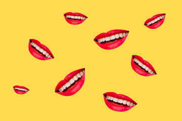 Sexy lips collection over yellow background