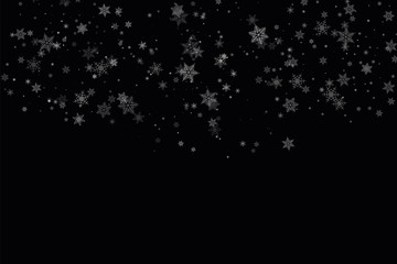 Realistic falling snowflakes. Isolated on black background. Vector illustration