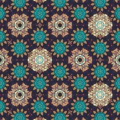 Detailed seamless pattern background with vintage style dark color tone. Fractal & kaleidescope art pattern background. Wall paper, wrapping paper, gift card, invitation and cover design.