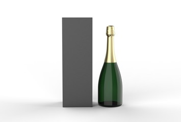 Cardboard champagne Box and Bottle For Branding. 3d render illustration.