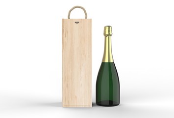 Cardboard champagne Box and Bottle For Branding. 3d render illustration.