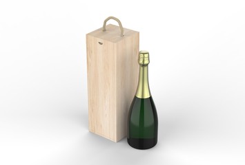 Cardboard champagne Box and Bottle For Branding. 3d render illustration.