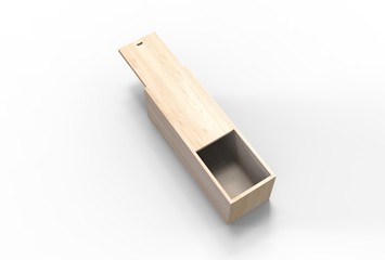 Blank wood storage box with rope handle and sliding lid. 3d render illustration.