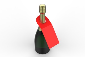 Champagne bottle with blank label and hang tag for branding and mock up. 3d render illustration. bottle with blank label and hang tag for branding and mock up. 3d render illustration.