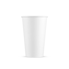 White paper coffee cup large size isolated on white background. Front view. Packaging template mockup collection.