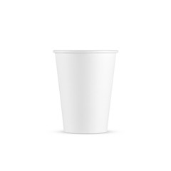 White paper coffee cup medium size isolated on white background. Front view. Packaging template mockup collection.