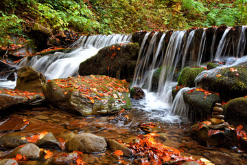 Fototapeta na wymiar Beautiful landscape with a waterfall in the autumn forest