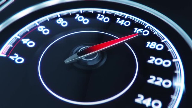 Extreme acceleration on car speedometer, dangerous driving, speeding, dui. Racing car speedometer