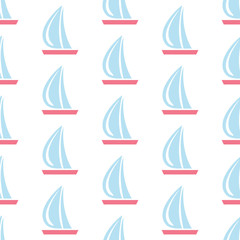 Seamless pattern with sail boats on subtle background.Great for wall art design, gift paper, wrapping, fabric, textile, etc. Vector Illustration