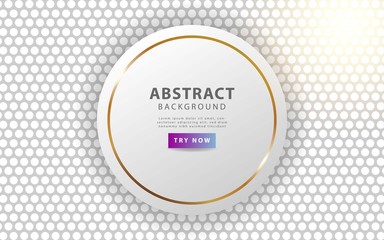modern white overlay layers background. Realistic light effect on textured grey circle background. with golden line and light rays. vector illustration.