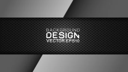 Rolgordijnen Vector design trendy and technology background concept. Metal frame border dimension by carbon fiber texture and copy space on dark background, Abstract futuristic technology template. © JUMPEE STUDIO
