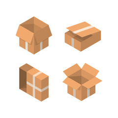 Fototapeta premium Isometric packaging box vector set. cardboard boxes collection in cartoon style solated on white background.