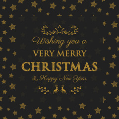 Merry Christmas and Happy New Year - background with starts and decorative text. Vector.