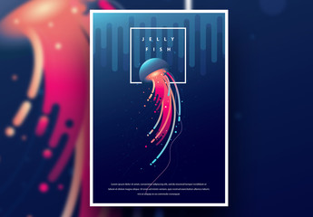 Aquarium Poster Layout with Pink and Blue Jellyfish