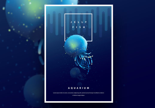 Aquarium Poster Layout with Blue Jellyfish
