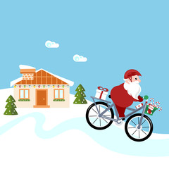 Santa Claus delivering gifts on a bike