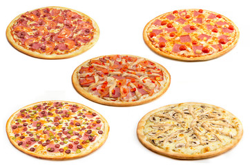 Different kind of pizza's isolated on white