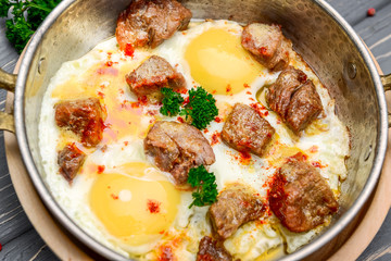 Homemade Hearty Breakfast Skillet with Eggs and Bacon