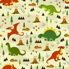 Fototapeta premium Seamless pattern Cute Dino Family design for background, wallpaper, clothing, wrapping, fabric