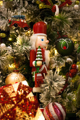 Christmas decoration nutcracker toy soldier on Christmas tree