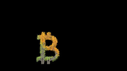 Growing Tree in a shape of a bitcoin sign. 3D rendering.