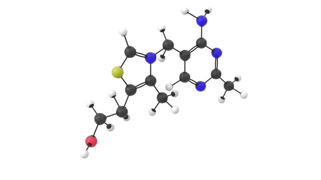 3D animation of a vitamin B1 molecule with alpha layer
