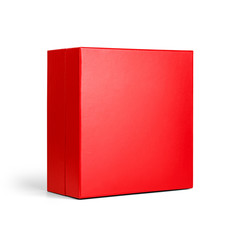 Blank Red cardboard paper box with lid isolated on white background. Packaging template mockup collection. Stand-up Half Side view package.