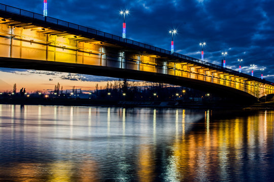 Bridge called Brankov Most in Belgrade, Serbia at sunset