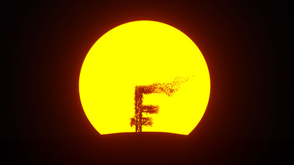 Silhouette of growing tree in a shape of a franc sign. Eco Concept. 3D rendering.