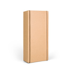 Tall cardboard paper box isolated on white background. Packaging template mockup collection. Stand-up Half Side view package
