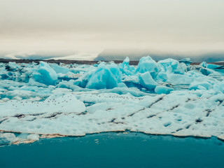 Glacier lagoon with blue ice in Iceland