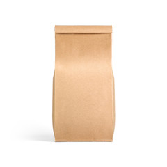 Brown craft tall paper bag packaging template isolated on white background. Packaging template mockup collection. Stand-up pouch Front view package