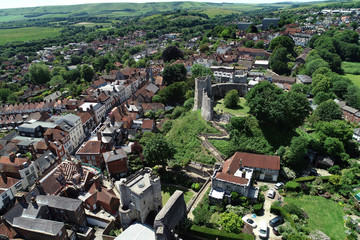Aerial views of historic Lewes, East Sussex.