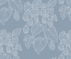 Fototapeta premium Hand drawn hop branch decorative background. Ethnic seamless pattern ornament. Vector pattern