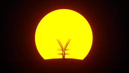 Silhouette of growing tree in a shape of a yen sign. Eco Concept. 3D rendering.