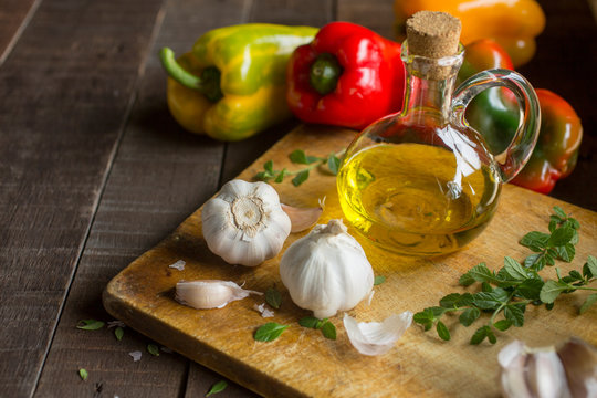 pimientos  y Ajos con aceite 