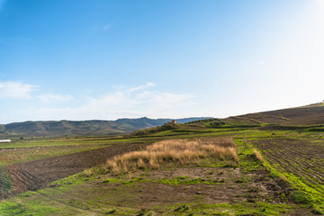 Wonderful Sicilian Landscape with the Town of Mazzarino in the Background, Barrafranca, Enna, Sicily, Italy, Europe