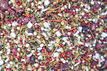 Selective Focus on Multi Colored Mint Flavored Sweet Indian Sauf Fennel Seeds Or Collins Used as After Mint Or Mouth Freshener