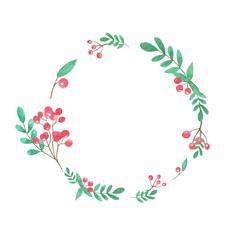  watercolor frame of berries and twigs. Winter berries