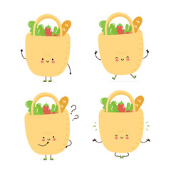 Cute happy eco bag with food character set