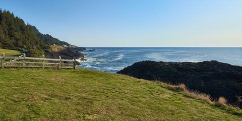 Panoramic view at the Rocky Creek State Scenic Viewpoint at Oregon coast.