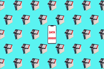 Background with old diskettes and smartphone