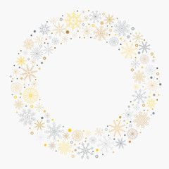 Circle vector frame of gold and silver snowflakes. - 300418149