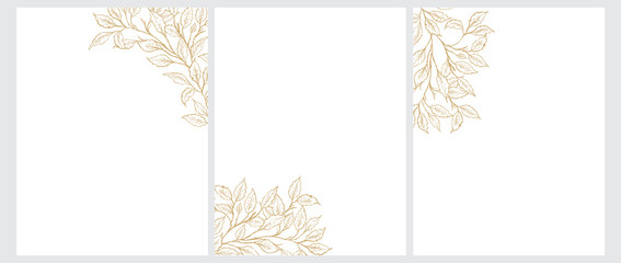 Set of 3 Tree Twigs Vector Illustration. Gold Tree Branches Isolated on a White Background. Simple Elegant Wedding Cards. Floral Hand Drawn Arts. Illustration Without Text. © Magdalena