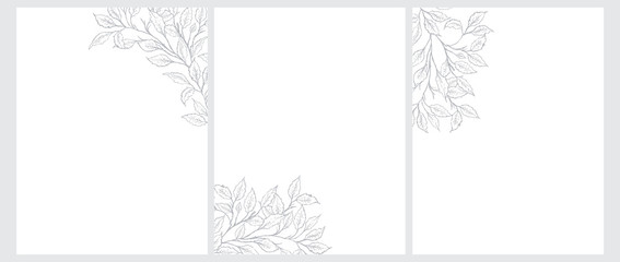 Set of 3 Tree Twigs Vector Illustration. Gray Tree Branches Isolated on a White Background. Simple Elegant Wedding Cards. Floral Hand Drawn Arts. Illustration Without Text.