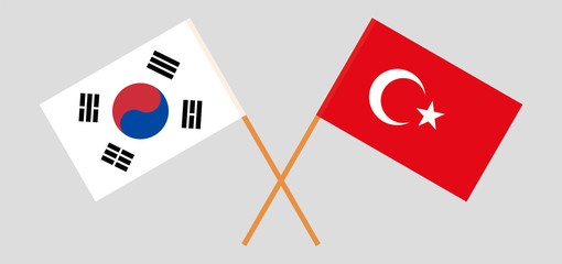 Crossed flags of Turkey and South Korea