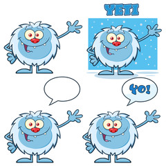 Cute Yeti Cartoon Mascot Character Set 1. Vector Collection Isolated On White Background