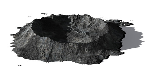 crater on the surface of the Moon, terrain model isolated with shadow on white background 